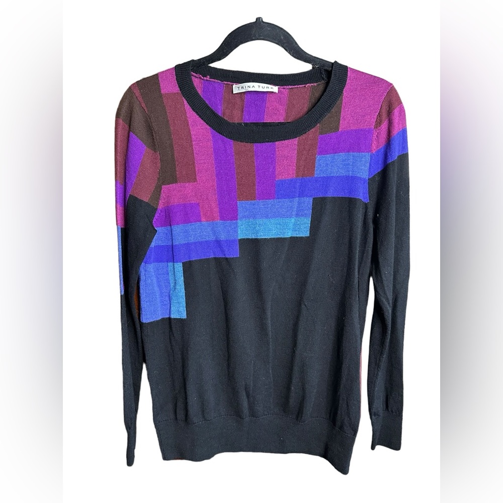 Trina Turk Wool Multicolored Long Sleeve Lightweight Sweater Size Small/Medium